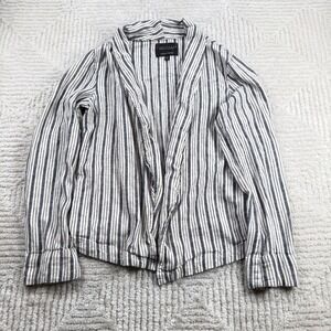 Sanctuary Open Front Jacket Women L Striped Linen Blazer Coastal Preppy Nautical